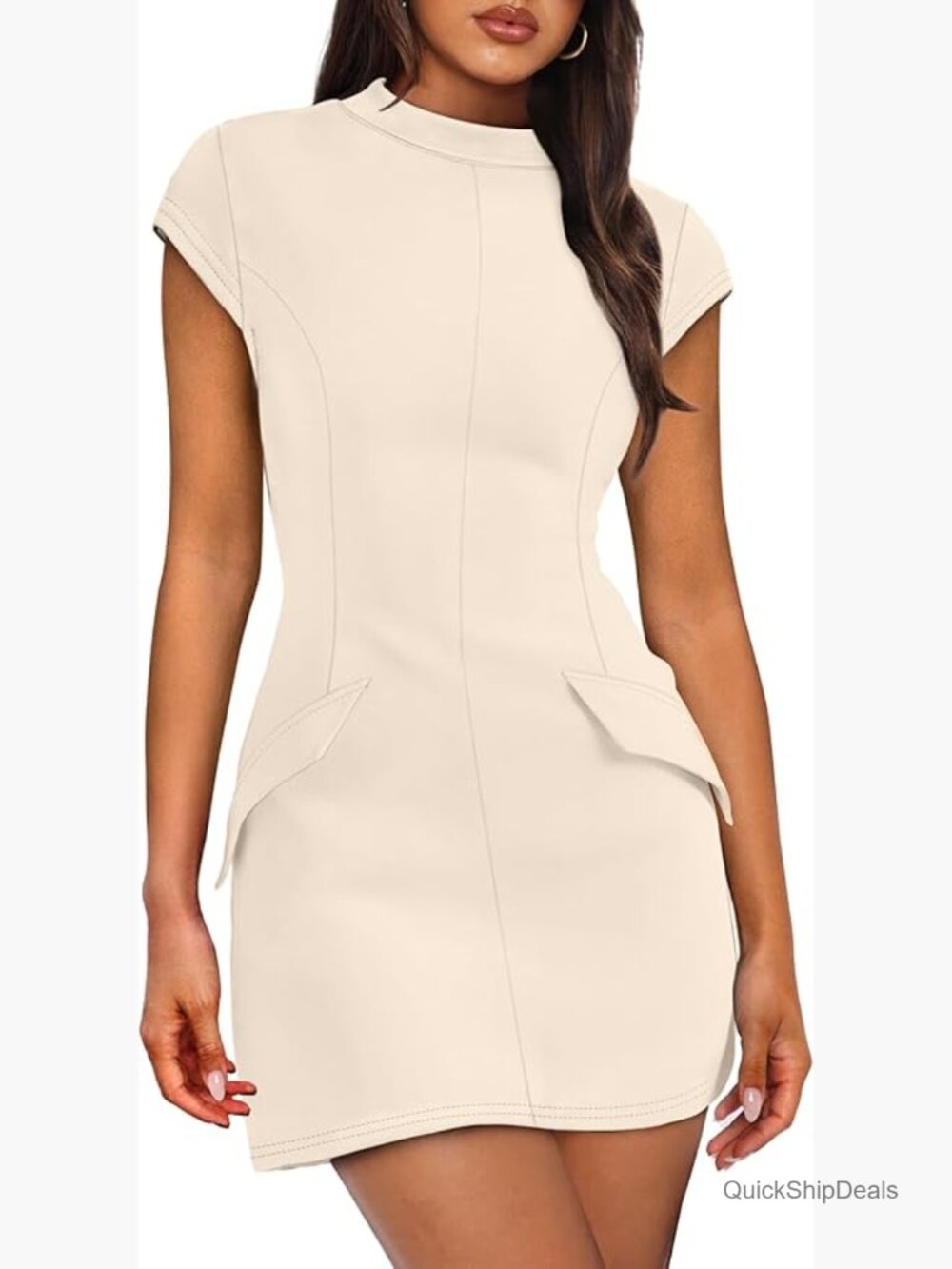 Mock Neck Short Sleeve Bodycon Mini Dress for Party Club